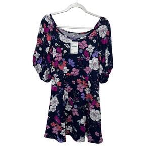 Velvet Torch Womens Small Navy Floral Blouson Sleeve Mini Dress Swiftie Whimsy